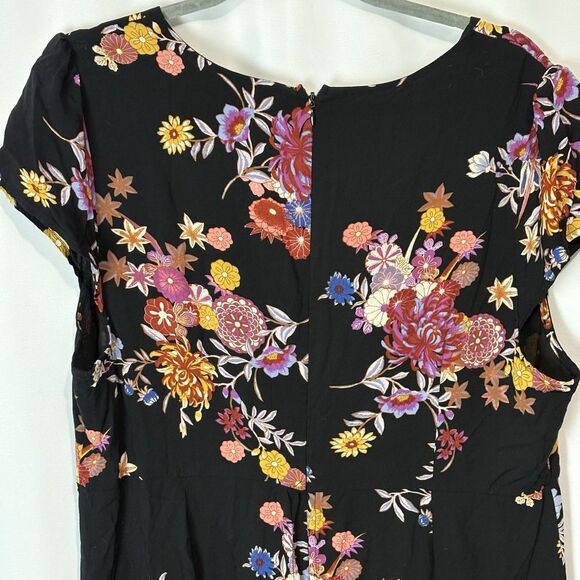 Forever 21 Plus Maxi Romper Dress Cap Sleeves V-Neck Size 1X Black Dark Floral - Picture 12 of 14